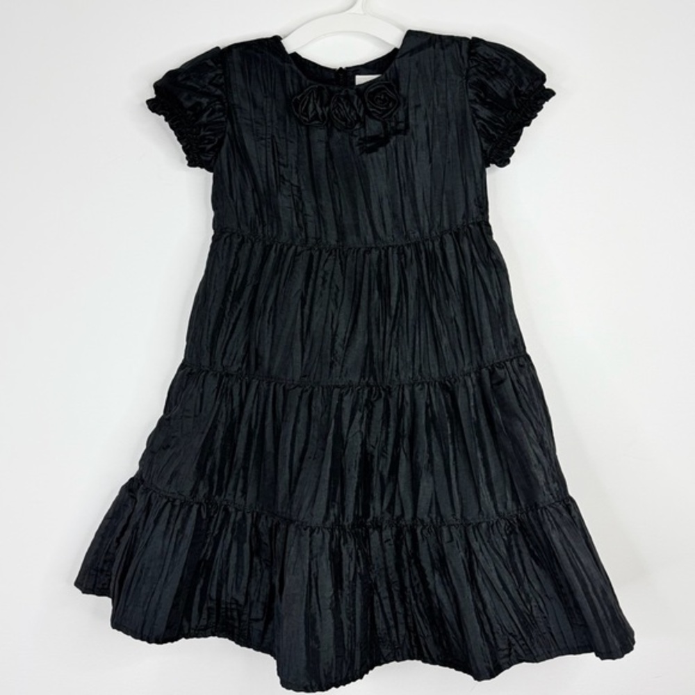 Hanna Andersson Girl's Fancy Special Occasion Black Crinkly Dress w/Rosettes - Picture 1 of 6